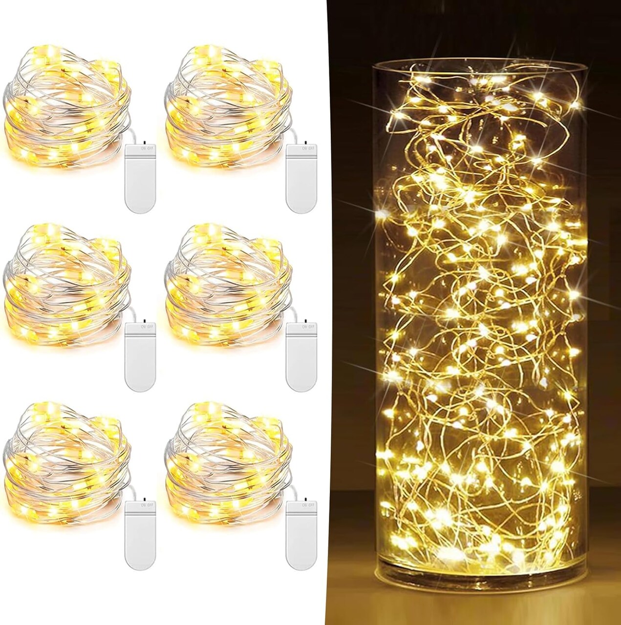 6 Pack Fairy Lights Battery Operated 7ft 20 LED Mini String Lights (Warm White)